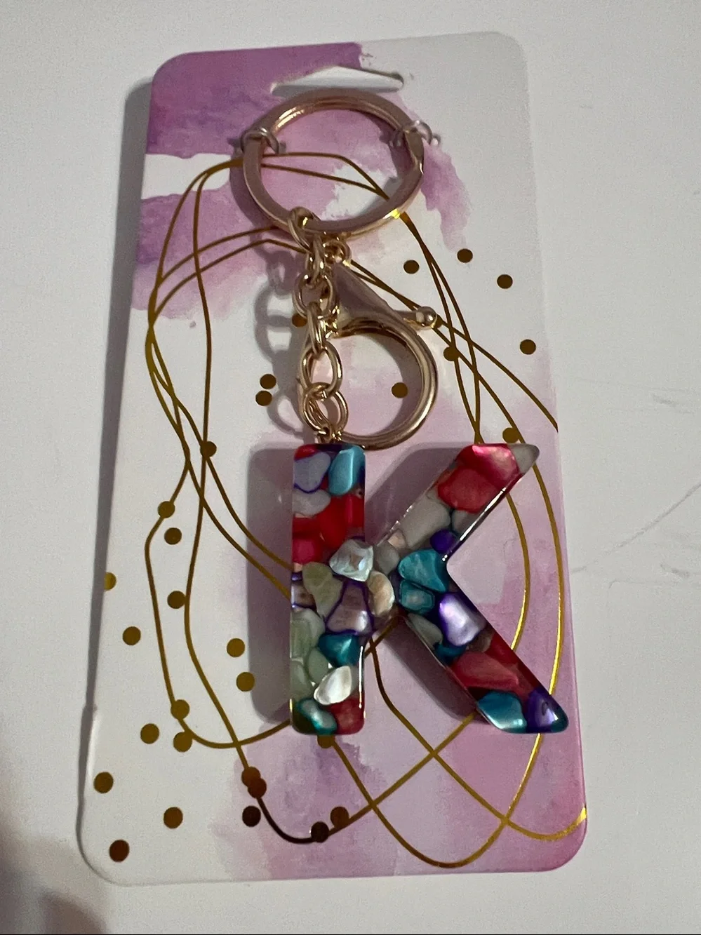 Multicolor Resin 'K' Keychain with Gold Hardware - Women Accessories